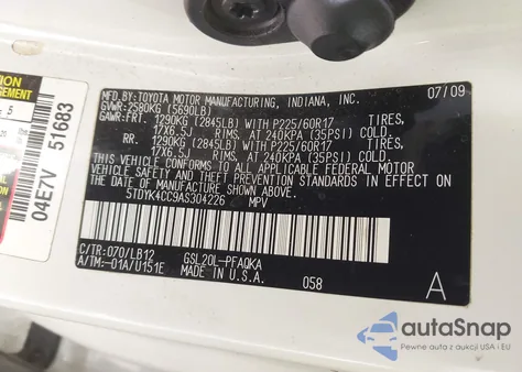 2010 Toyota Sienna Limited/Xle z USA, uszkodzony, nr VIN 5TDYK4CC9AS304226